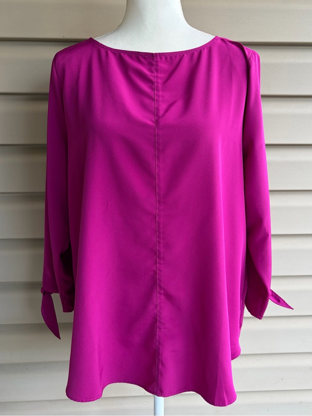 •Land’s End Outfitters• Magenta Pink Tie-Cuff Blouse — Size 14P